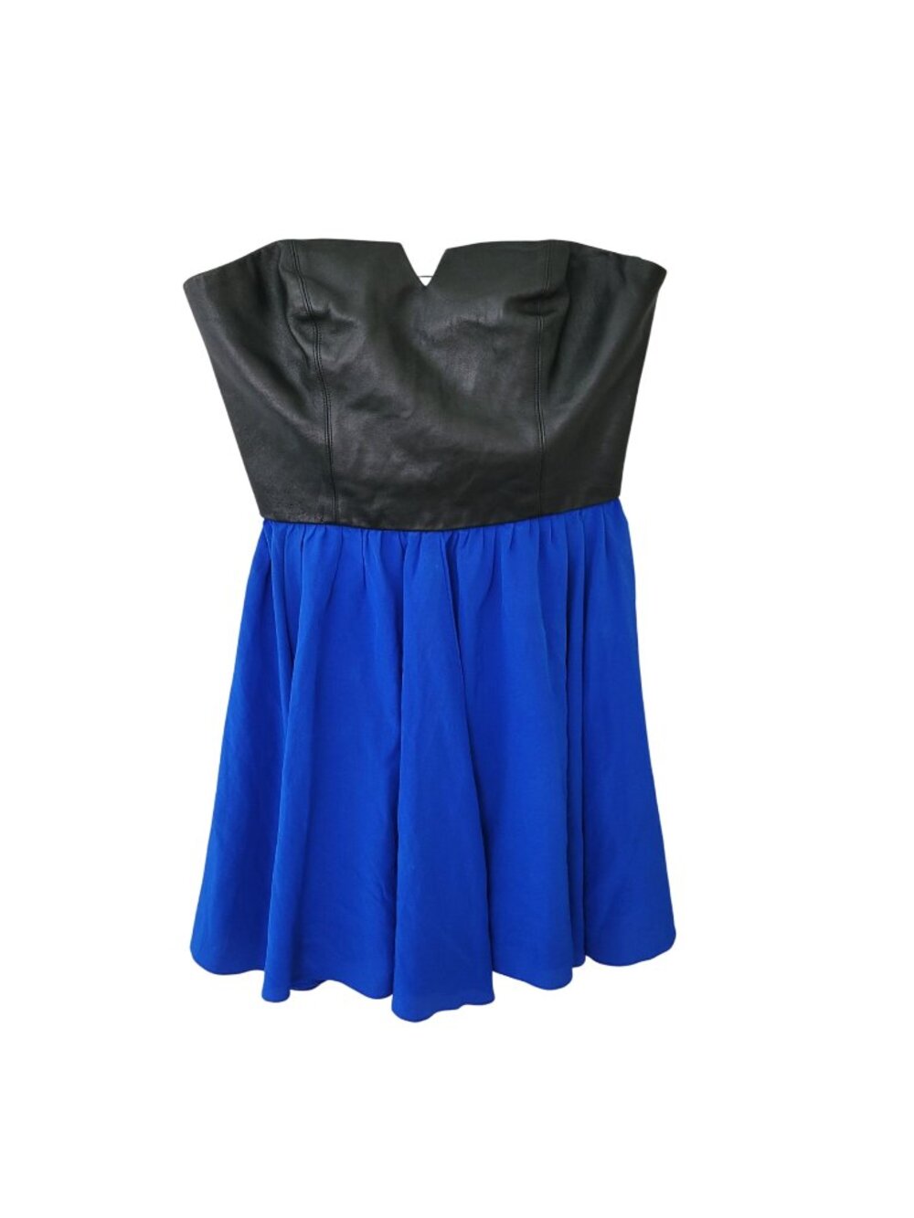 Amanda Uprichard Party Girl Dress Size L Genuine Leather Bodice Blue Silk Skirt